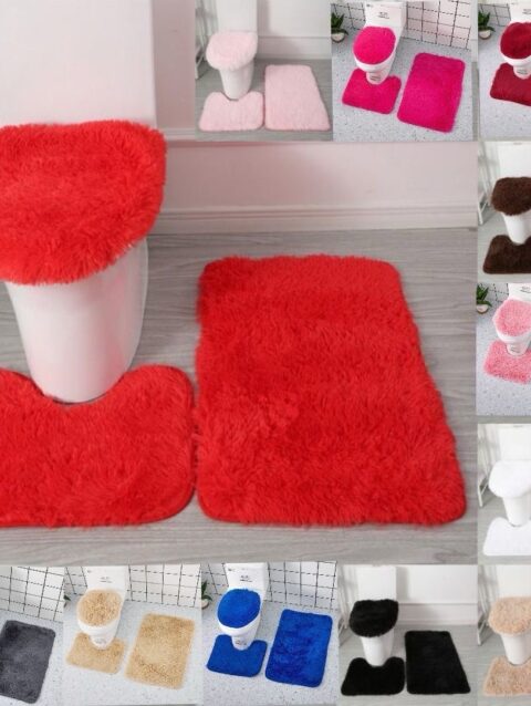 Fluffy toilet mat set