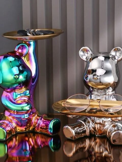 Bear figurine storage tray and piggy bank