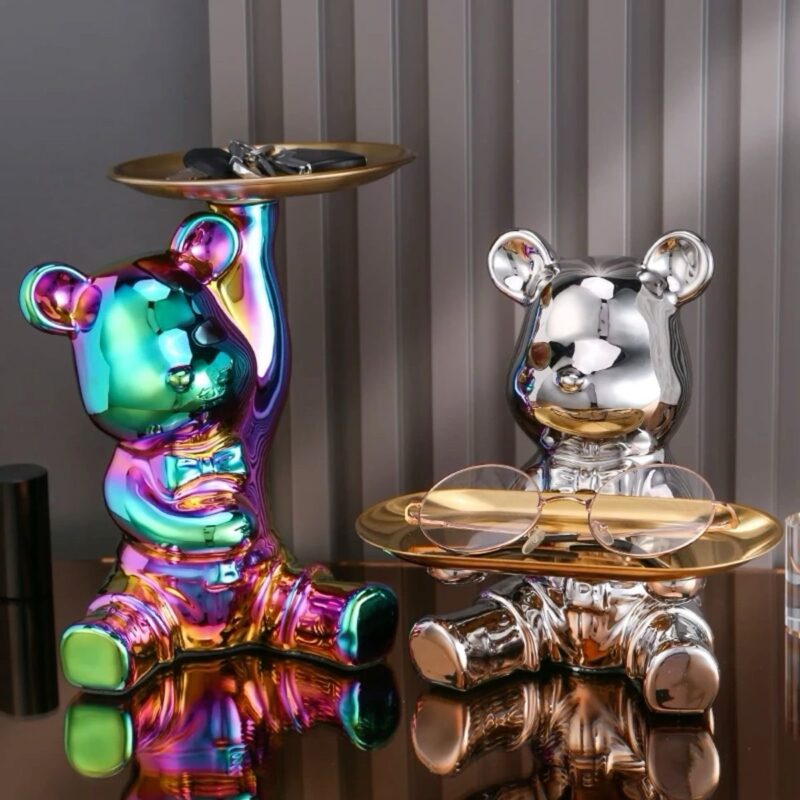 Bear figurine storage tray and piggy bank